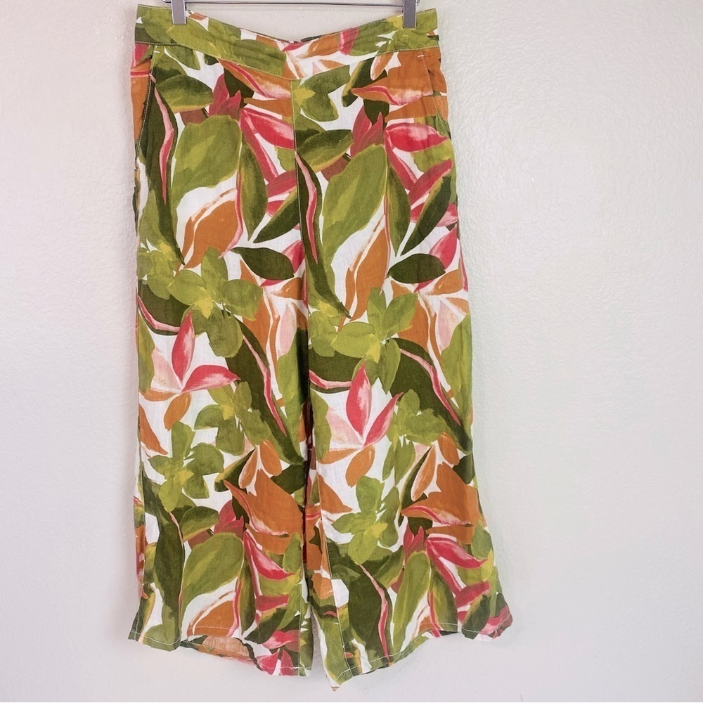 Tahari 100% Linen Tropical Wide Leg Beach Pants Size M